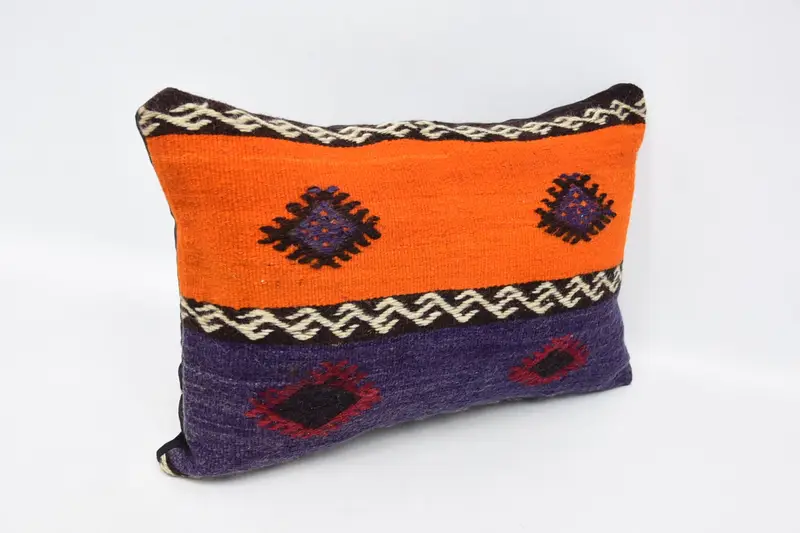 Pillow, Car Pillow Sham, Pillow for Couch, Throw Kilim Pillow, Pillow for Sofa, Ethnic Pillow Cover Pillow Sham, 16x24 Orange Cushion - 3