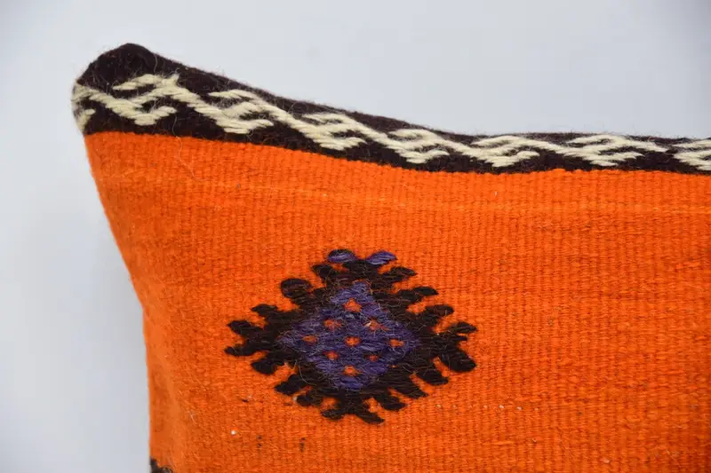 Pillow, Car Pillow Sham, Pillow for Couch, Throw Kilim Pillow, Pillow for Sofa, Ethnic Pillow Cover Pillow Sham, 16x24 Orange Cushion - 2