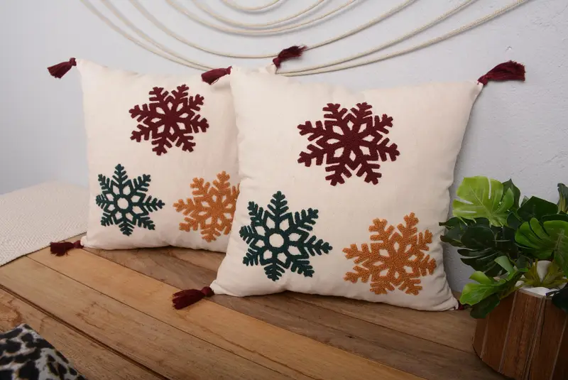 Almohada bordada del suroeste hecha a mano, almohada de lanzamiento cuadrado vintage