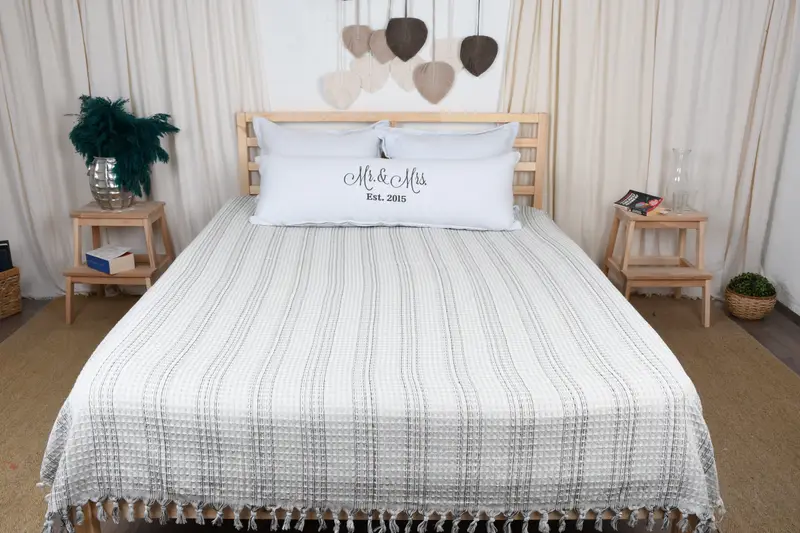First Wedding Anniversary Gift, Monogram Blanket, Throw Blanket, Bedspread, 96x70 Cotton Striped Towel, Personalized Wedding Gift For Couple - 6