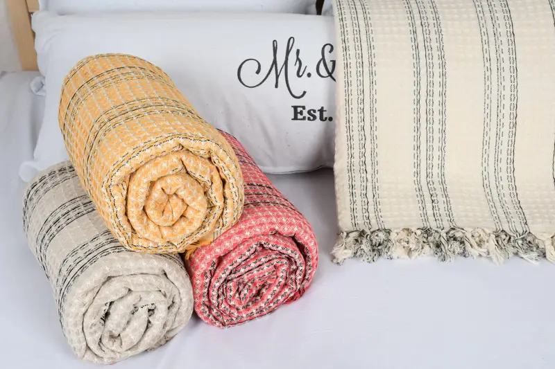 First Wedding Anniversary Gift, Monogram Blanket, Throw Blanket, Bedspread, 96x70 Cotton Striped Towel, Personalized Wedding Gift For Couple - 5