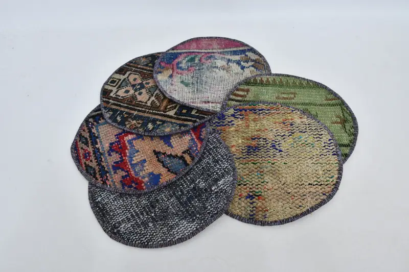 Mantel individual bohemio circular, decoración de lana de algodón naranja y bronce