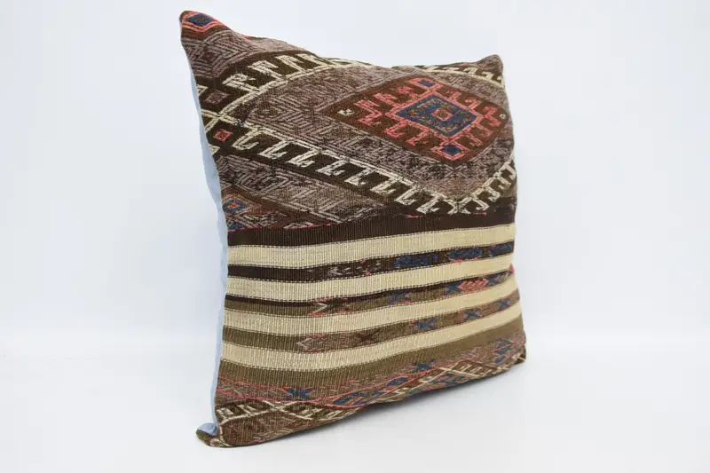 Kilim Pillow, Vintage Kilim Pillow, Pillow, Ottoman Cushion Case, Boho Chic Cushion Case, Yoga Pillow, Boho Pillow Sham Cover, 28x28 Brown Pillow - 3