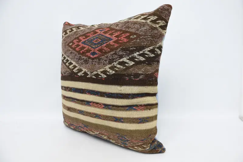 Kilim Pillow, Vintage Kilim Pillow, Pillow, Ottoman Cushion Case, Boho Chic Cushion Case, Yoga Pillow, Boho Pillow Sham Cover, 28x28 Brown Pillow - 4