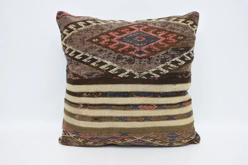 Kilim Pillow, Vintage Kilim Pillow, Pillow, Ottoman Cushion Case, Boho Chic Cushion Case, Yoga Pillow, Boho Pillow Sham Cover, 28x28 Brown Pillow - 1