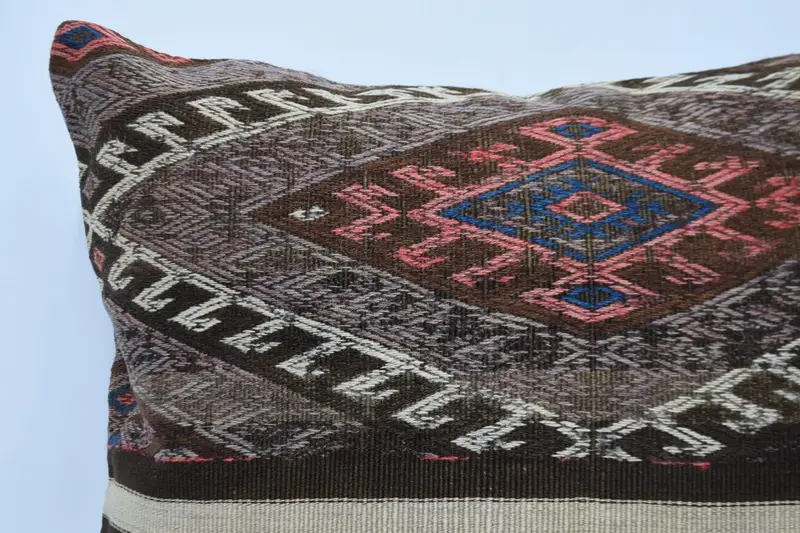 Kilim Pillow, Vintage Kilim Pillow, Pillow, Ottoman Cushion Case, Boho Chic Cushion Case, Yoga Pillow, Boho Pillow Sham Cover, 28x28 Brown Pillow - 2