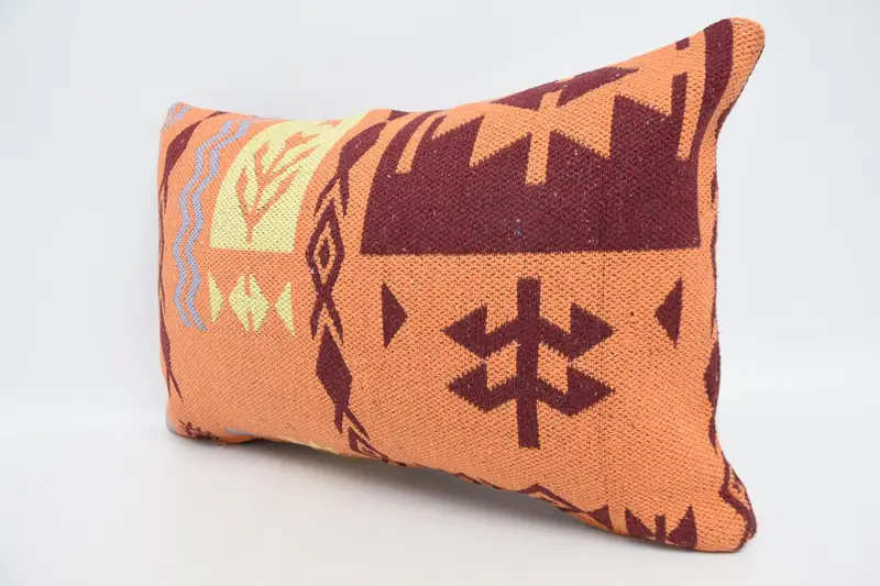Kilim Pillow, Pillow Cover, 16x24 Orange Cushion Case, Handmade Kilim Cushion, Accent Pillow, Crochet Pattern Pillow Cover, Vintage Kilim Pillow - 4