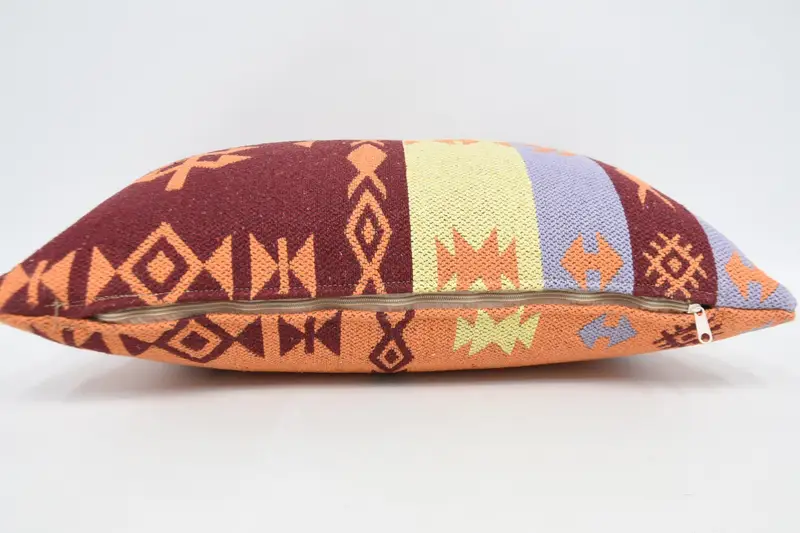 Kilim Pillow, Pillow Cover, 16x24 Orange Cushion Case, Handmade Kilim Cushion, Accent Pillow, Crochet Pattern Pillow Cover, Vintage Kilim Pillow - 6
