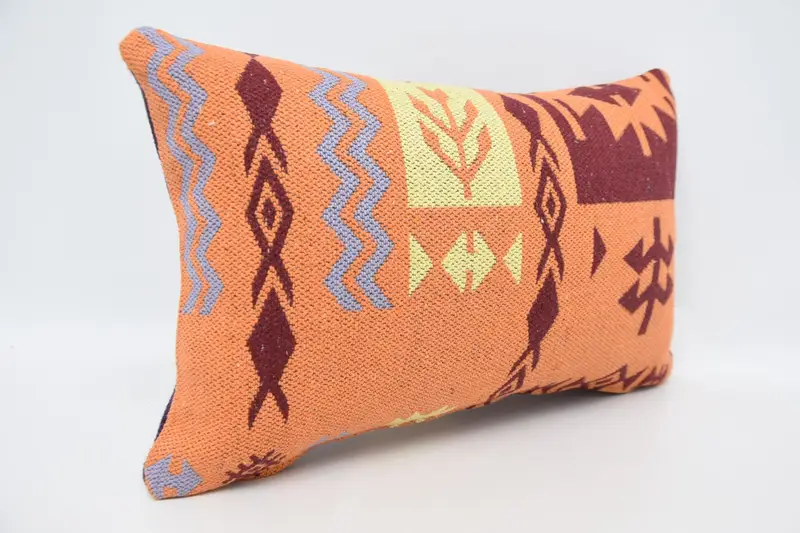 Kilim Pillow, Pillow Cover, 16x24 Orange Cushion Case, Handmade Kilim Cushion, Accent Pillow, Crochet Pattern Pillow Cover, Vintage Kilim Pillow - 3