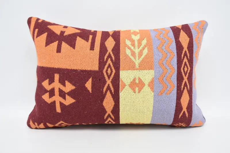 Kilim Pillow, Pillow Cover, 16x24 Orange Cushion Case, Handmade Kilim Cushion, Accent Pillow, Crochet Pattern Pillow Cover, Vintage Kilim Pillow - 5