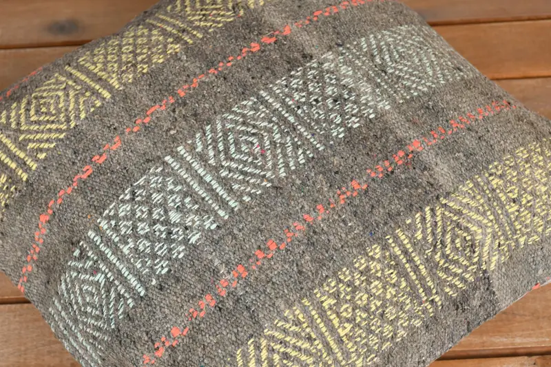 Pillow, Throw Kilim Pillow, Knitted Pillow Case, 16x16 Yellow Pillow Case, Home Decor Pillow, Kilim Pillow Cover, Boho Chic Pillow, Ottoman Pillow - 3