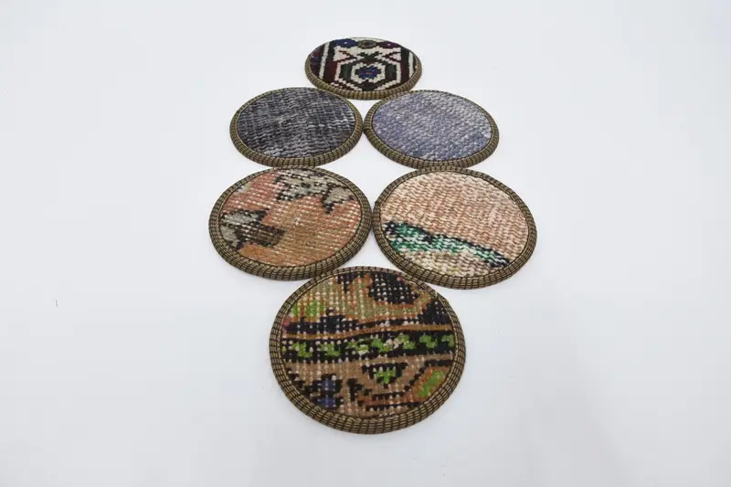Bohemian Round Coasters, Blue and Brown Non-Slip Coasters
