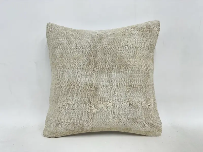 Cushion, Turkish Kilim Pillow, Antique Pillows, Turkish Corner Cushion, Neutral Cushion Case, Handmade Kilim Cushion, 16x16 Beige Cushion - 1