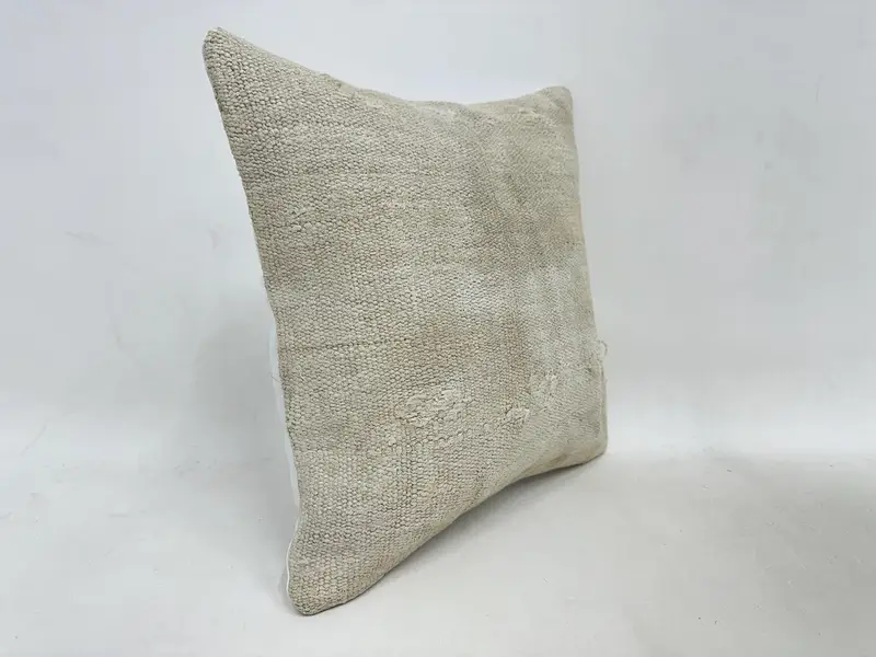 Cushion, Turkish Kilim Pillow, Antique Pillows, Turkish Corner Cushion, Neutral Cushion Case, Handmade Kilim Cushion, 16x16 Beige Cushion - 3