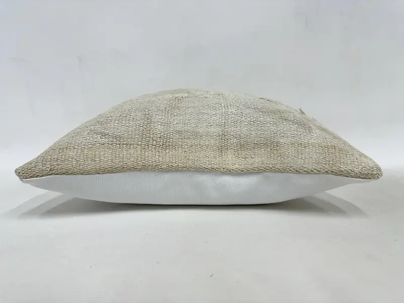Cushion, Turkish Kilim Pillow, Antique Pillows, Turkish Corner Cushion, Neutral Cushion Case, Handmade Kilim Cushion, 16x16 Beige Cushion - 5
