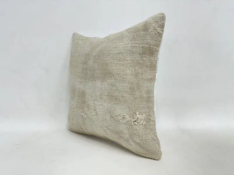 Cushion, Turkish Kilim Pillow, Antique Pillows, Turkish Corner Cushion, Neutral Cushion Case, Handmade Kilim Cushion, 16x16 Beige Cushion - 4