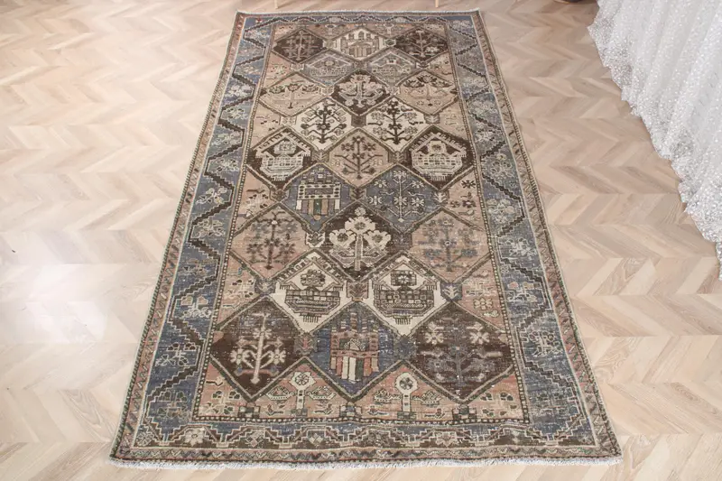 Vintage 5.1x9.7 ft Halı, Büyük Türk Halısı, Kahverengi İkat Yün Halı - 1