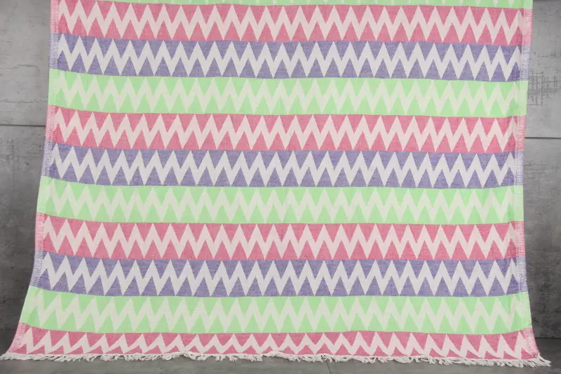 Personalized Turkish Towel Beige Zigzag, 40x71 Inches