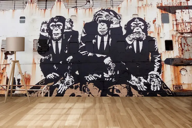 Elegante Banksy Three Monkeys-Tapete mit Print für moderne Räume