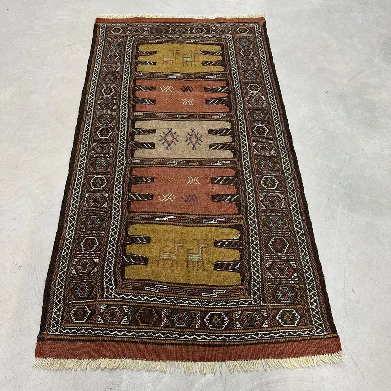 Kahverengi Soyut Halı, Turuncu Desenli 3,1x5,9 ft