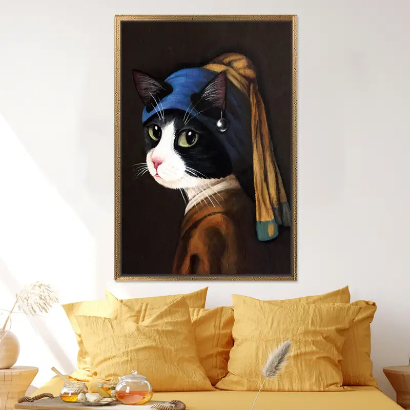 Modern Soyut Kedi Sevgilisi Kanvas Tablo: Zarif Baskılı Duvar Sanatı