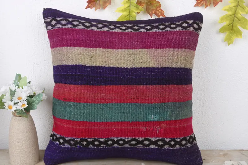 16x16 Red Pillow Cover, Cushion Cover, Nomadic Pillow Sham, Handmade Kilim Cushion, Indoor Pillow, Vintage Kilim Pillow, Kilim Cushion Sham - 2