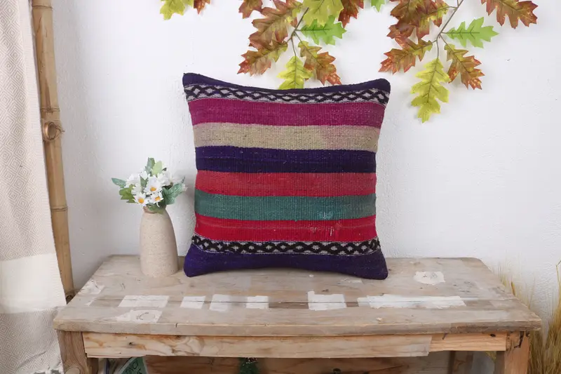 16x16 Red Pillow Cover, Cushion Cover, Nomadic Pillow Sham, Handmade Kilim Cushion, Indoor Pillow, Vintage Kilim Pillow, Kilim Cushion Sham - 1