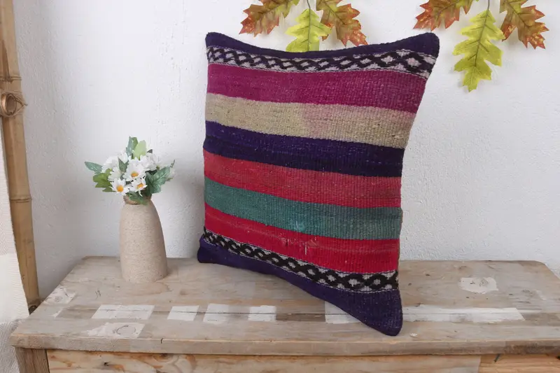 16x16 Red Pillow Cover, Cushion Cover, Nomadic Pillow Sham, Handmade Kilim Cushion, Indoor Pillow, Vintage Kilim Pillow, Kilim Cushion Sham - 4