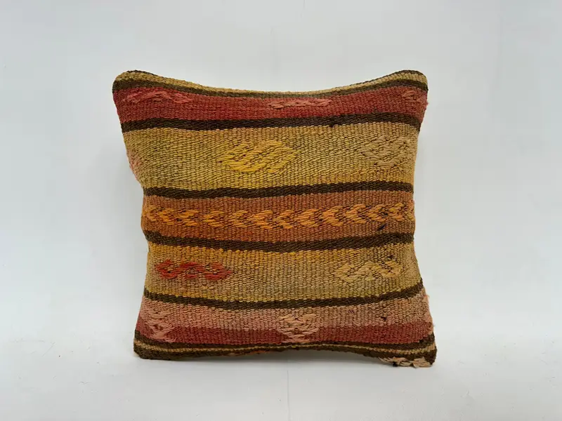 Kilim Pillow Cover, 14x14 Red Pillow Case, Handmade Kilim Cushion, Wholesale Cushion Cover, Boho Throw Pillow Sham, Pillow Cover, Boho Pillow - 1