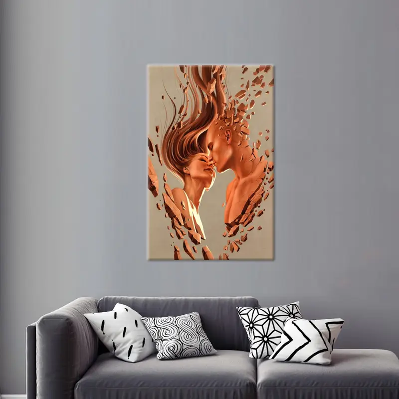 Lienzo de pareja surrealista: abrazo de amor, regalo perfecto para el dormitorio