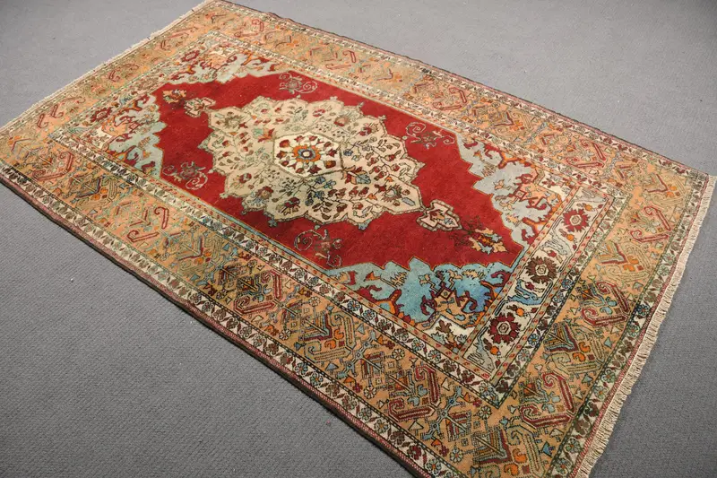 4.3x7 ft Rug, Vintage Turkish Rug, Red Ombré Wool Rug - 1