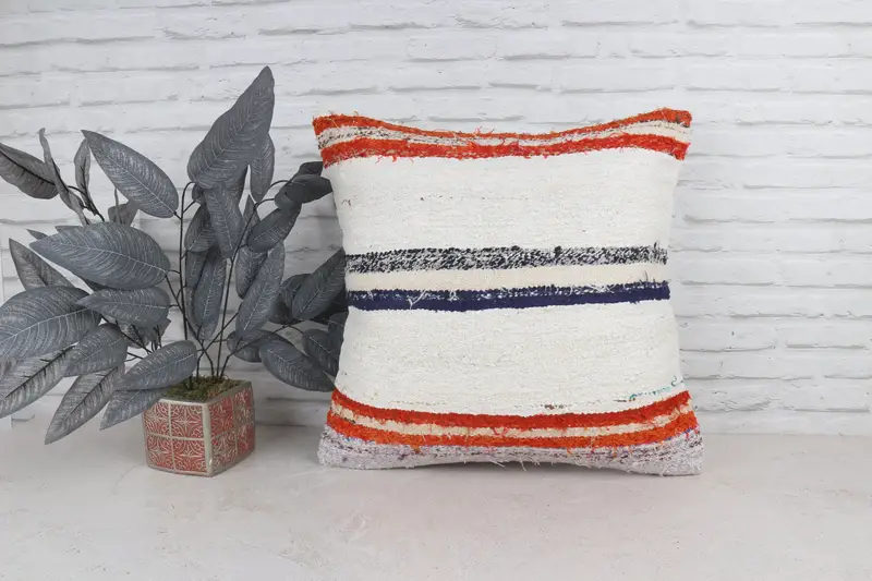 Turkish Kilim Pillow, Indoor Cushion Cover, Vintage Cushion Case, Throw Kilim Pillow, Pillow Cover, 22x22 White Cushion, Pillow for Couch - 1