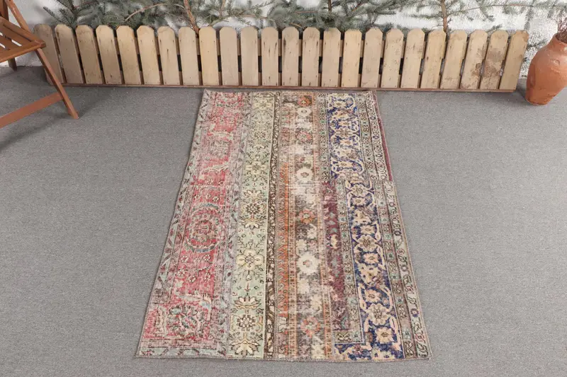 オレンジボーダーの手作りブルーラグ、3x5フィート