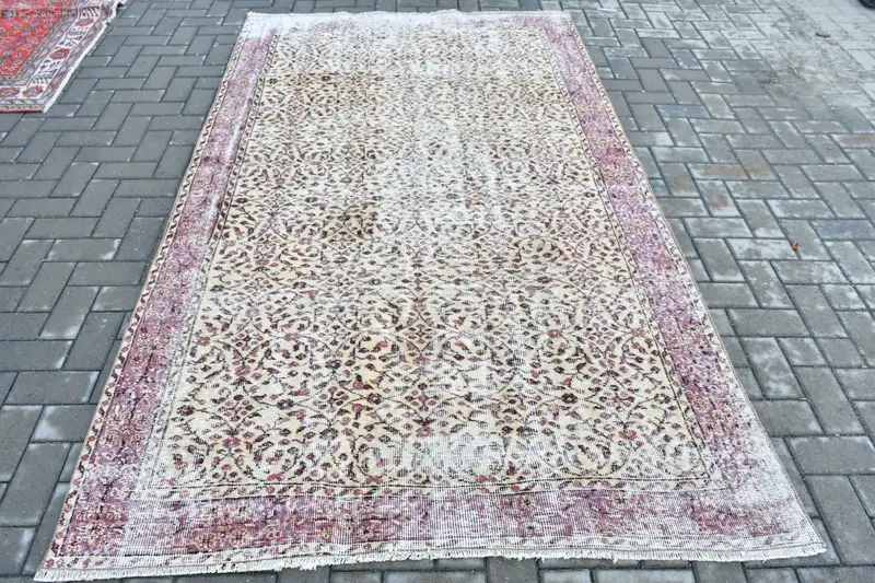 Türkischer Oushak-Teppich, 155 x 266 cm, weißer abstrakter Vintage-Teppich - 1