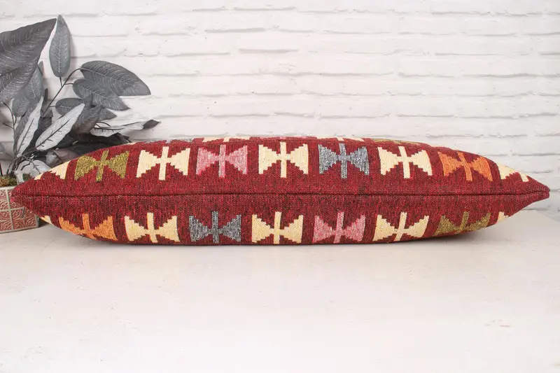 Boho Pillow Sham Cover, Kilim Pillow Cover, Boho Pillow, Pillow Cover, 16x43 Red Cushion Cover, Pattern Throw Cushion Cover, Car Cushion Case - 5