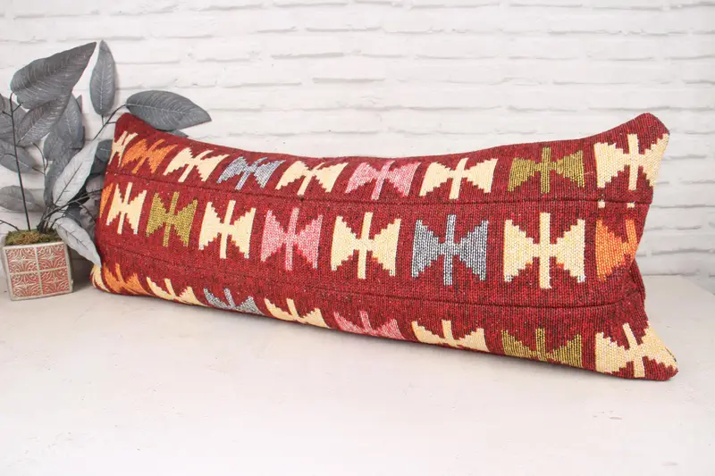 Boho Pillow Sham Cover, Kilim Pillow Cover, Boho Pillow, Pillow Cover, 16x43 Red Cushion Cover, Pattern Throw Cushion Cover, Car Cushion Case - 4