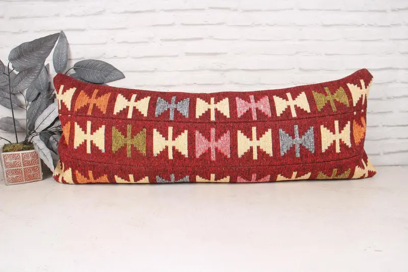Boho Pillow Sham Cover, Kilim Pillow Cover, Boho Pillow, Pillow Cover, 16x43 Red Cushion Cover, Pattern Throw Cushion Cover, Car Cushion Case - 1