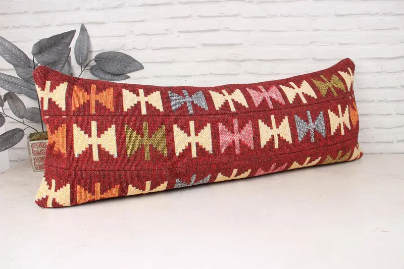 Boho Pillow Sham Cover, Kilim Pillow Cover, Boho Pillow, Pillow Cover, 16x43 Red Cushion Cover, Pattern Throw Cushion Cover, Car Cushion Case - 3