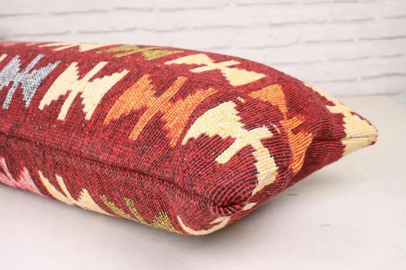 Boho Pillow Sham Cover, Kilim Pillow Cover, Boho Pillow, Pillow Cover, 16x43 Red Cushion Cover, Pattern Throw Cushion Cover, Car Cushion Case - 6