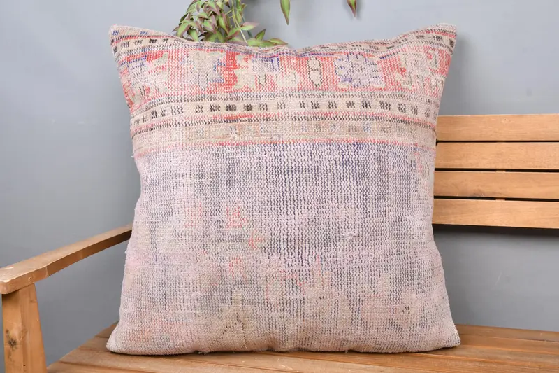 Blau und rot floral besticktes Wurfkissen, 28x28 Vintage Kissen