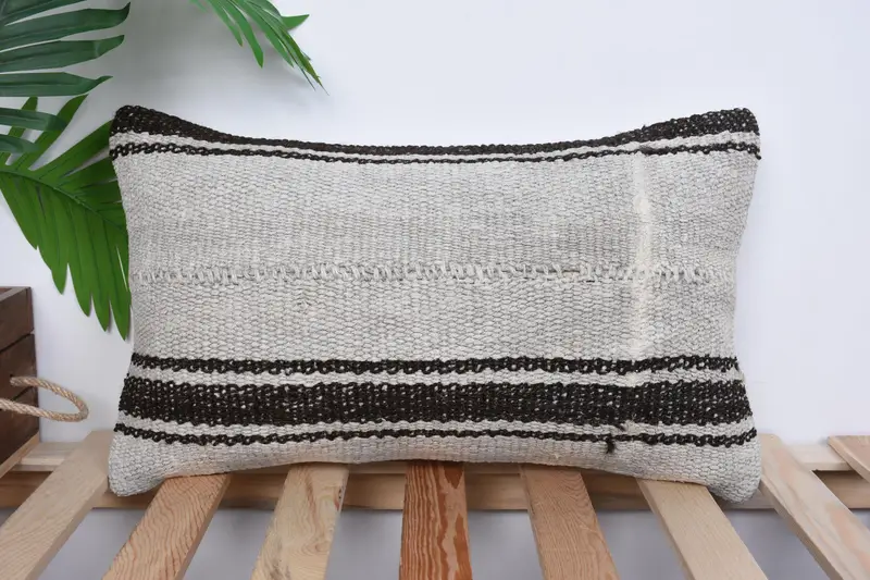 Home Decor Pillow, Cushion, Interior Designer Pillow, Indoor Cushion Case, Sofa Cushion, Ethnical Kilim Rug Pillow, 12x20 White Cushion - 1