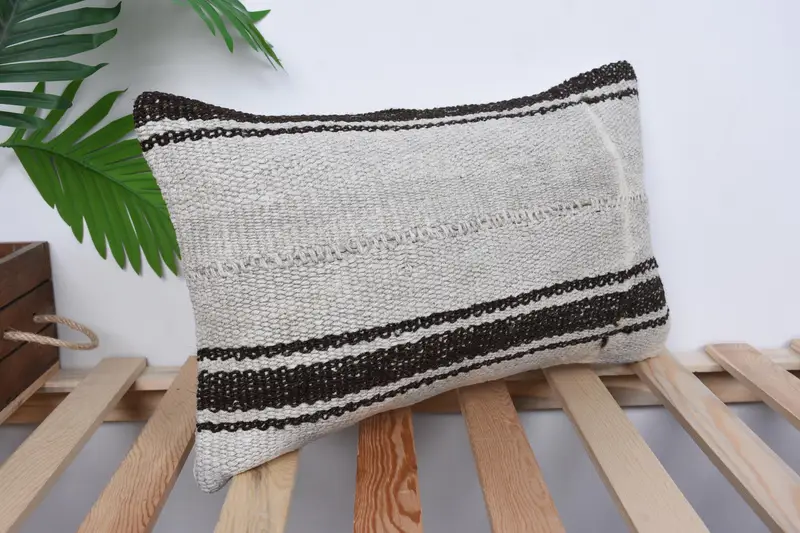 Home Decor Pillow, Cushion, Interior Designer Pillow, Indoor Cushion Case, Sofa Cushion, Ethnical Kilim Rug Pillow, 12x20 White Cushion - 4