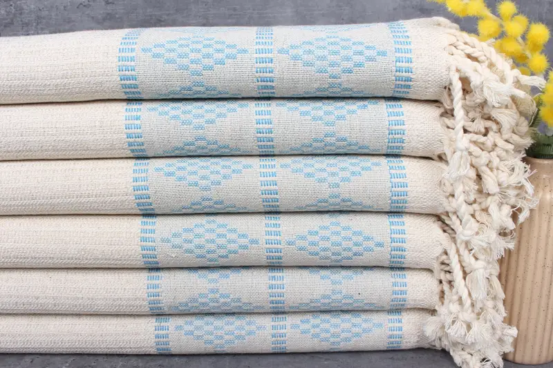 Personalized Turquoise Kilim Design Peshtemal Towel, 36x71 Inches