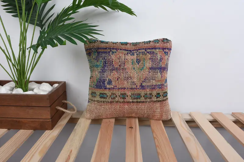 Türkischer Kilim Kissen, Außenkissenabdeckung, Vintage -Kilim -Kissen, Kissen für Sofa, 12x12 blaues Kissenschein, Bürokissen -Kissenbezüge, Kissenschamm - 1