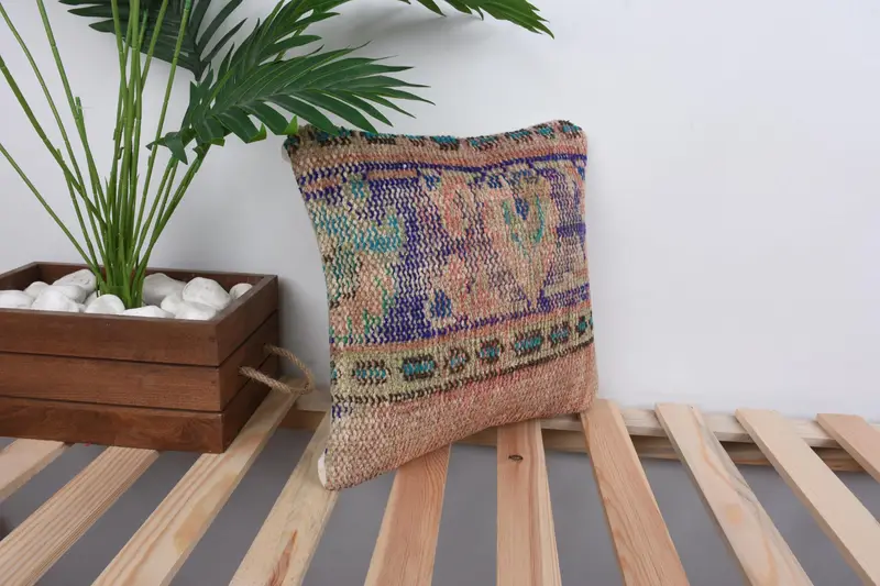 Türkischer Kilim Kissen, Außenkissenabdeckung, Vintage -Kilim -Kissen, Kissen für Sofa, 12x12 blaues Kissenschein, Bürokissen -Kissenbezüge, Kissenschamm - 4