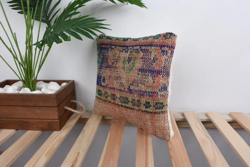 Türkischer Kilim Kissen, Außenkissenabdeckung, Vintage -Kilim -Kissen, Kissen für Sofa, 12x12 blaues Kissenschein, Bürokissen -Kissenbezüge, Kissenschamm - 5