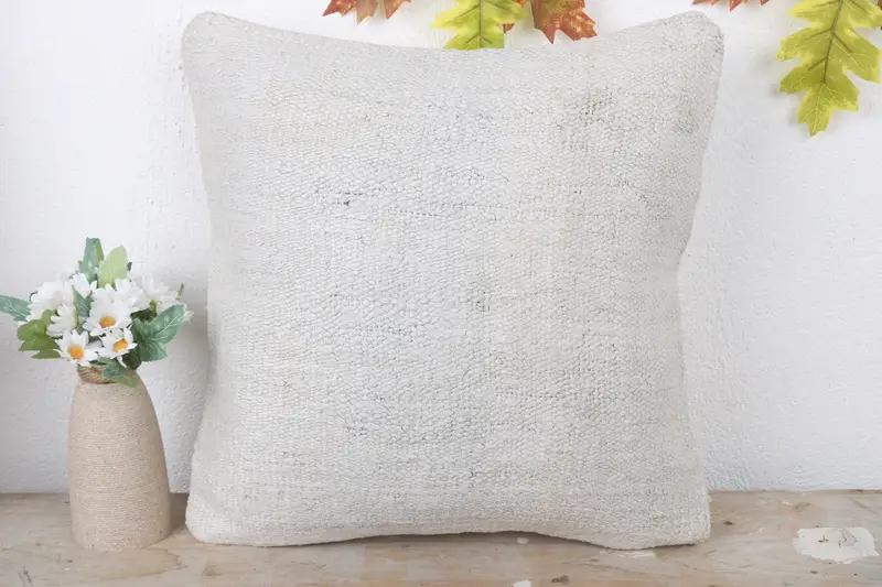 Patio Cushion Cover, Handmade Kilim Cushion, Ethnical Kilim Rug Pillow, Cushion, Boho Pillow Sham Cover, 16x16 White Cushion - 2