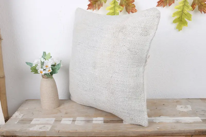 Patio Cushion Cover, Handmade Kilim Cushion, Ethnical Kilim Rug Pillow, Cushion, Boho Pillow Sham Cover, 16x16 White Cushion - 4