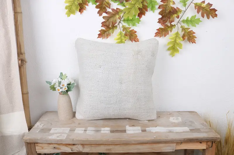 Patio Cushion Cover, Handmade Kilim Cushion, Ethnical Kilim Rug Pillow, Cushion, Boho Pillow Sham Cover, 16x16 White Cushion - 1