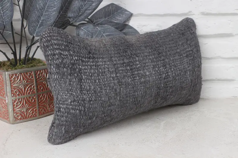 Turkish Kilim Pillow, 8x16 Gray Cushion Cover, Turkish Pillow, Cushion, Ethnical Kilim Rug Pillow, Bed Pillow, Cozy Throw Pillow Case - 4